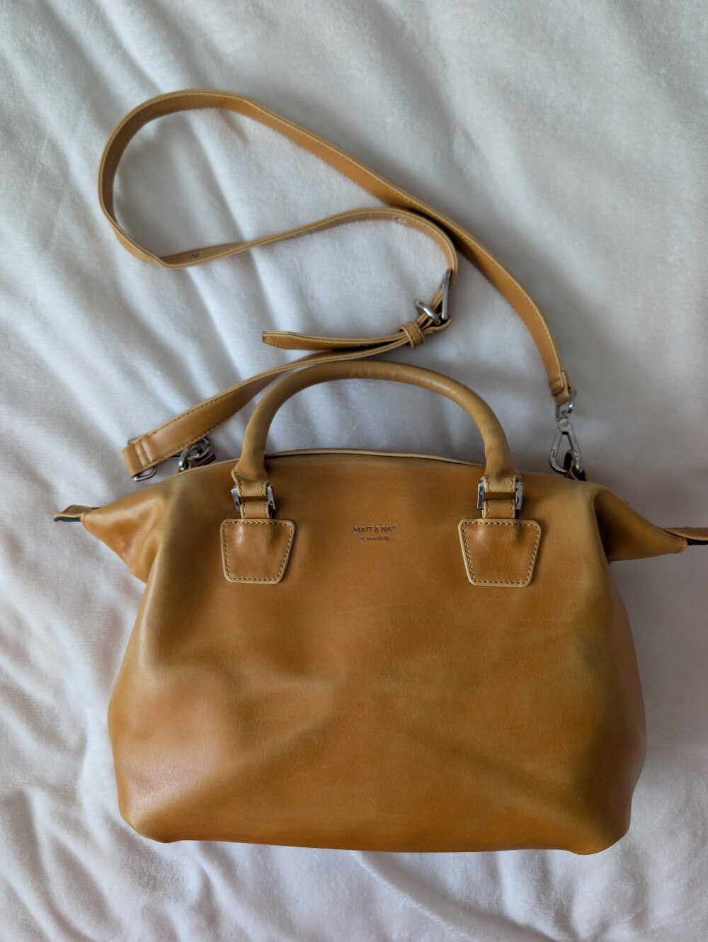 Matt & Nat Tan Leather Satchel Bag with Crossbody Strap